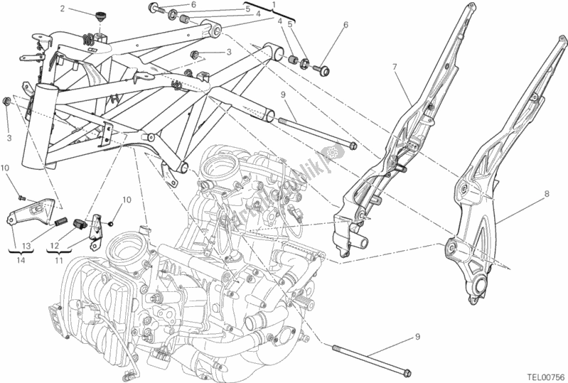 All parts for the Frame of the Ducati Diavel Carbon 1200 2013